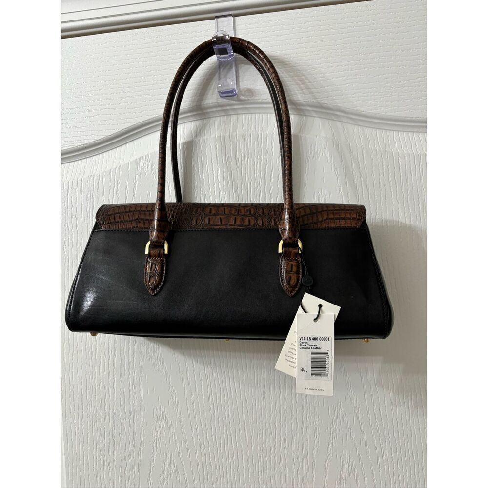 Brahmin Brown Croc-Textured & Black Leather Satchel - Picture 6 of 6